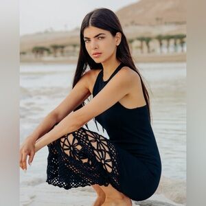 Torn by Ronny Kobo Black Crochet Tank/Racerback Knit Dress, NWT size S